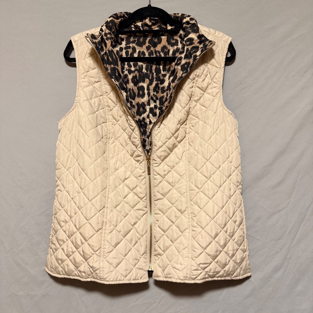 Charter Club Reversible Vest Leopard Print/Beige Soft Pockets Quilted Zip Sz XL - Picture 2 of 13
